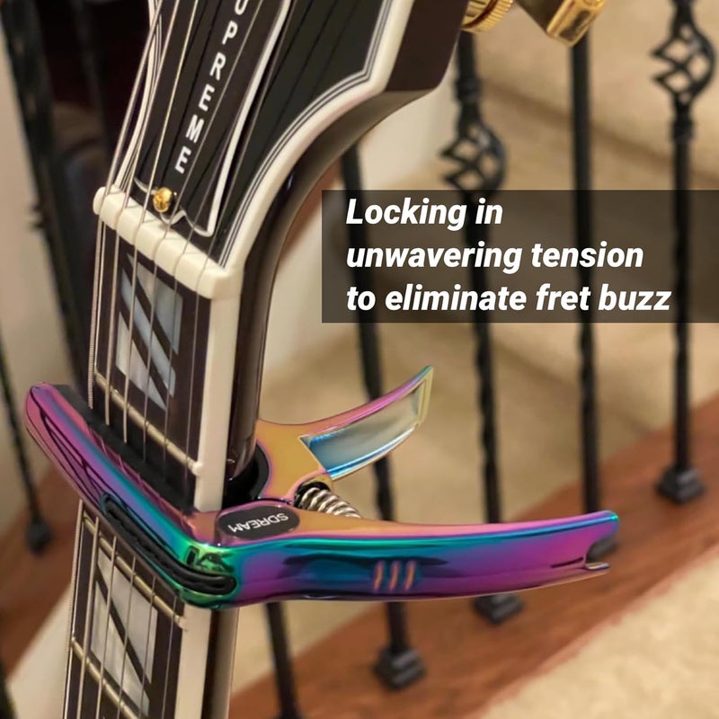 SDREAM Capo For Acoustic Electric Guitar 6 String - One Hand Quick Change Capo for Banjo Classical Guitar Bass Ukulele Mandolin with 5 Picks - Image 3